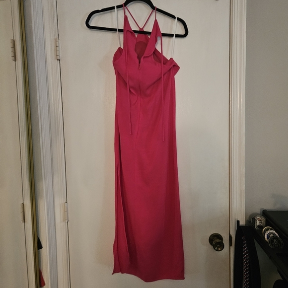 ARITZIA BABATON 1-01 MODERN FUSCHIA HALTER DRESS side slit size S - Picture 3 of 10